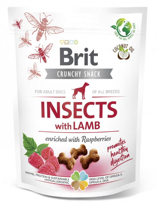 Brit Care Dog Crunchy Cracker Insects Lamb - функціональні ласощі з комахами та ягням для собак