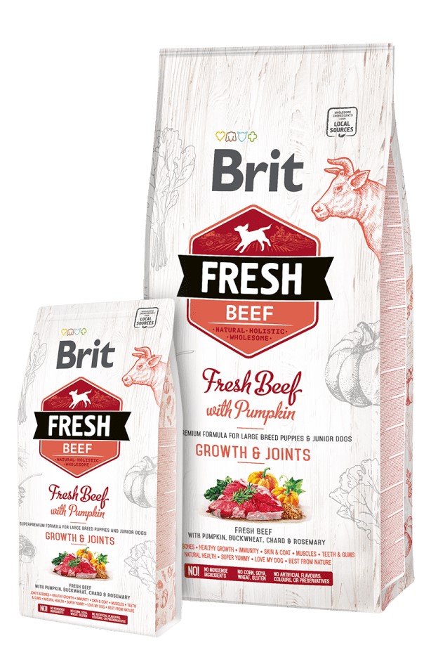 BRIT FRESH BEEF WITH PUMPKIN PUPPY LARGE BONES & JOINTS – сухий корм з яловичиною і гарбузом для цуценят великих порід