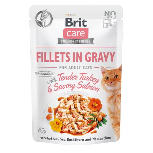 BRIT CARE CAT TURKEY & SALMON POUCH – консерви з лососем і індичкою для дорослих котів