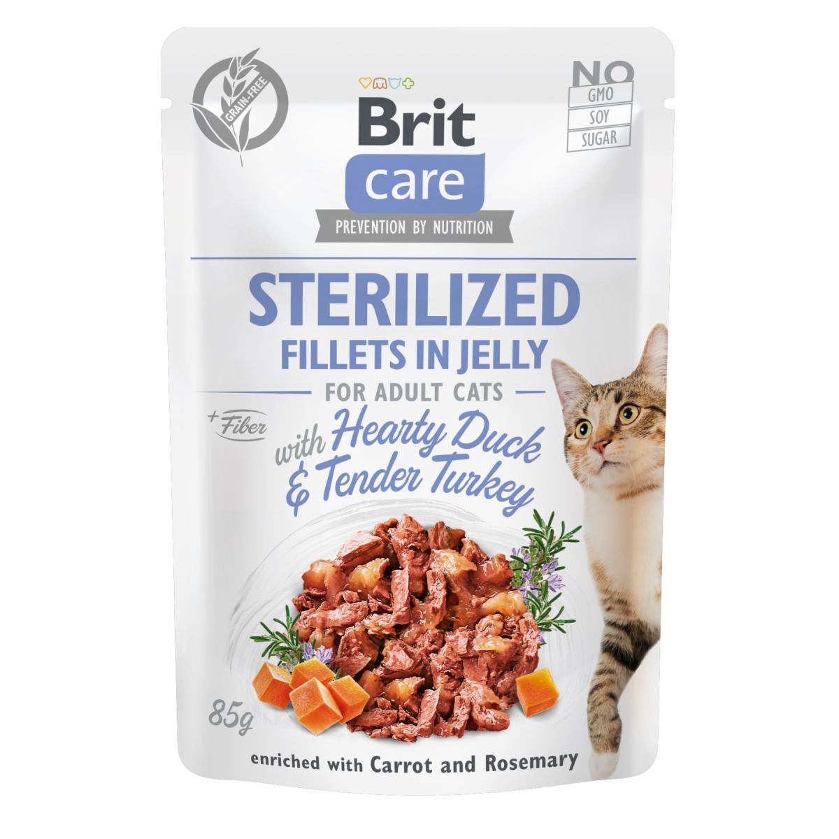 BRIT CARE CAT STERILIZED FILLETS IN JELLY HEARTY DUCK & TENDER TURKEY – консерви з качкою та індичкою для стерилізованих котів (філе в желе)