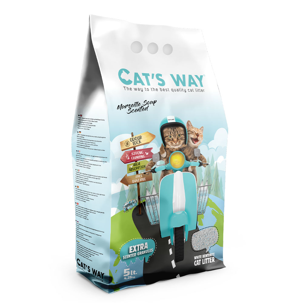 Cat's Way - бентонітовий наповнювач для котячого туалету з ароматом марсельського мила