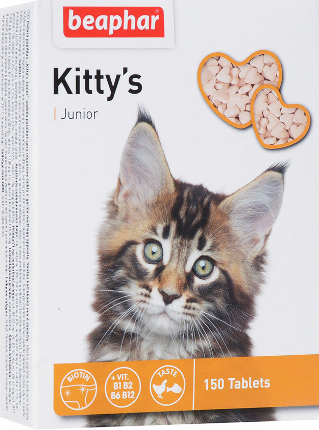 Beaphar Kitty's Junior + Biotine – вітамінізовані ласощі з біотином для кошенят