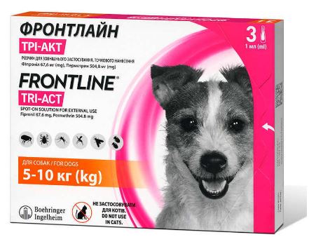 Frontline TRI-ACT краплі від блох та кліщів для собак вагою від 5 кг до 10 кг