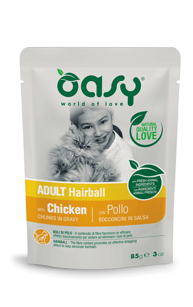 OASY CAT Adult Hairball – кусочки в соусе для взрослых кошек, склонных к образованию шерстяных комочков
