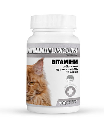 Витамины UNICUM premium   "здоровая шерсть и кожа" для котов