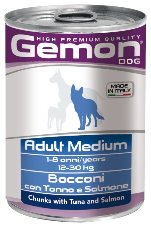 GEMON MEDIUM ADULT CHUNKS WITH TUNA AND SALMON – консерва зі шматочками лосося та тунця для дорослих собак середніх порід
