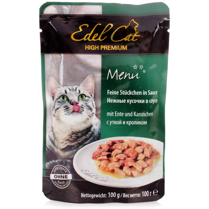 Edel Cat влажный корм для кошек с уткой и кроликом в желе