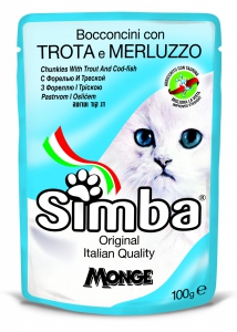 Simba Cat Chunkies – кусочки в соусе с форелью и треской для взрослых котов