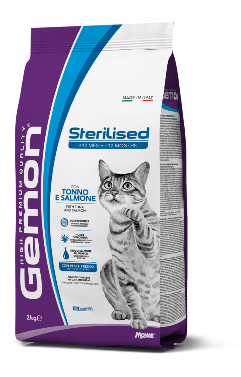 GEMON STERILISED WITH TUNA&SALMON– сухой корм с тунцом и лососем для стерилизованных котов