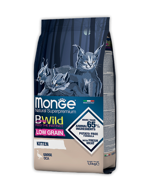 MONGE BWILD KITTEN LOW GRAIN – сухой низкозерновой корм с мясом гуся для котят