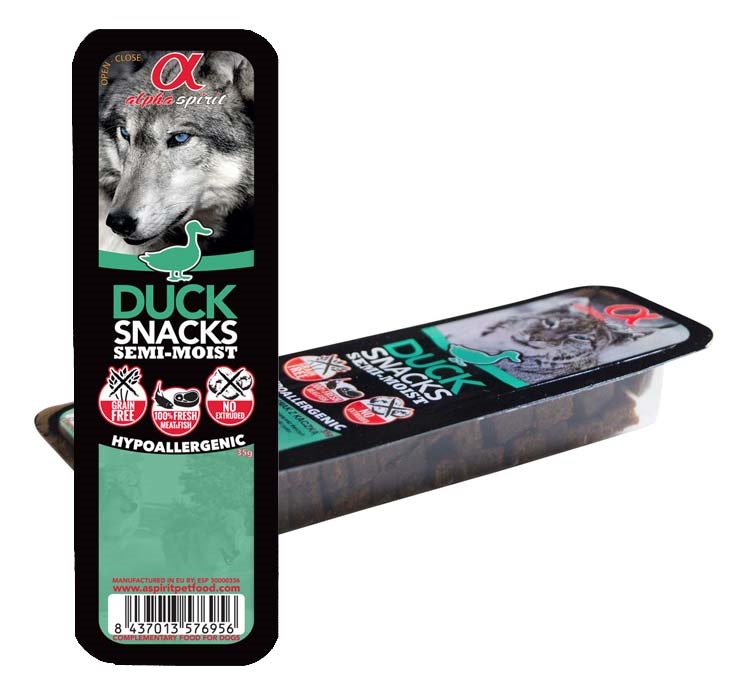ALPHA SPIRIT SNACKS DUCK – полувлажное гиппоалергенное лакомство с уткой для взрослых собак